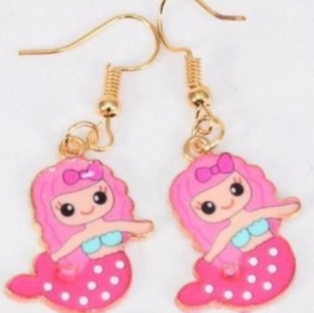 Kids Mermaid Earrings*Pink Silver pl over stainless delicate pretty Gift NEW